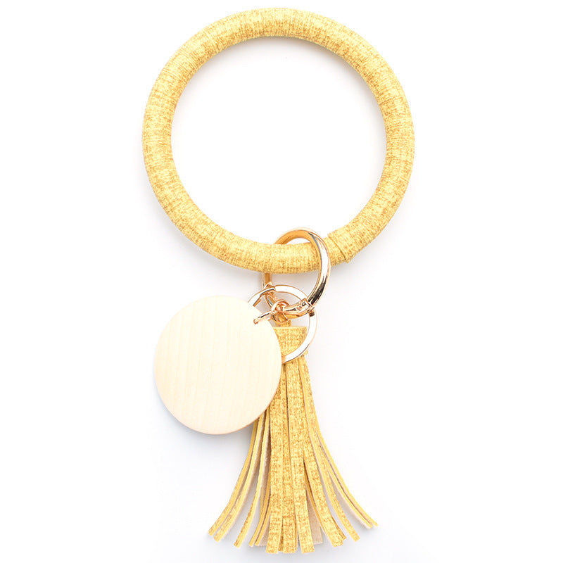 Wholesale Imitation Linen PU Leather Bracelet Keychain
